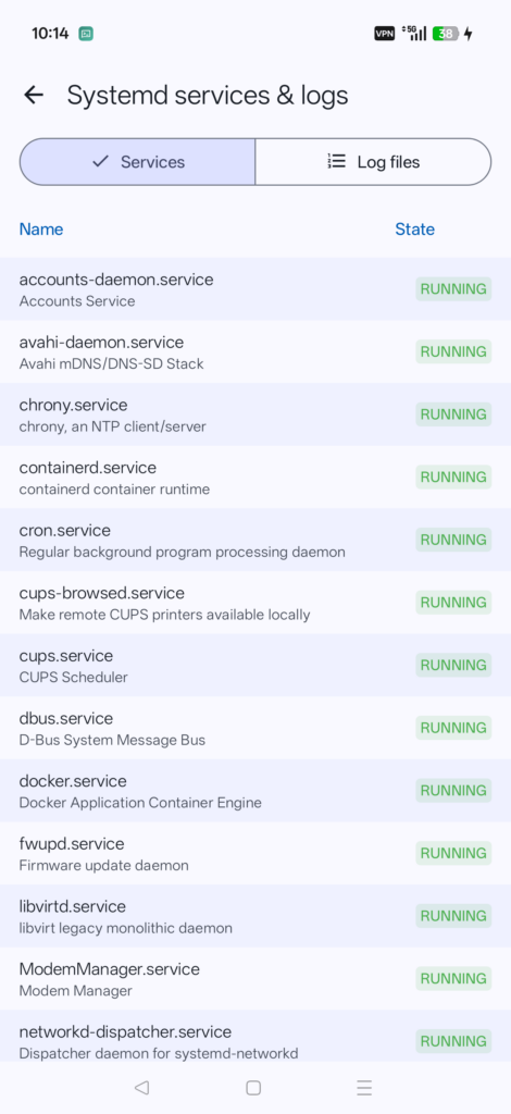 systemd service management screen