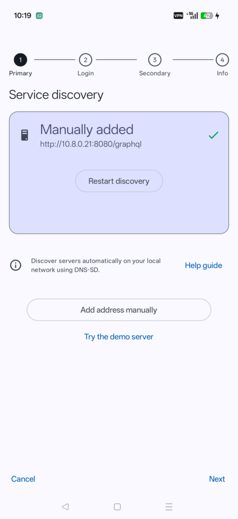 Add server screen with automatic service discovery